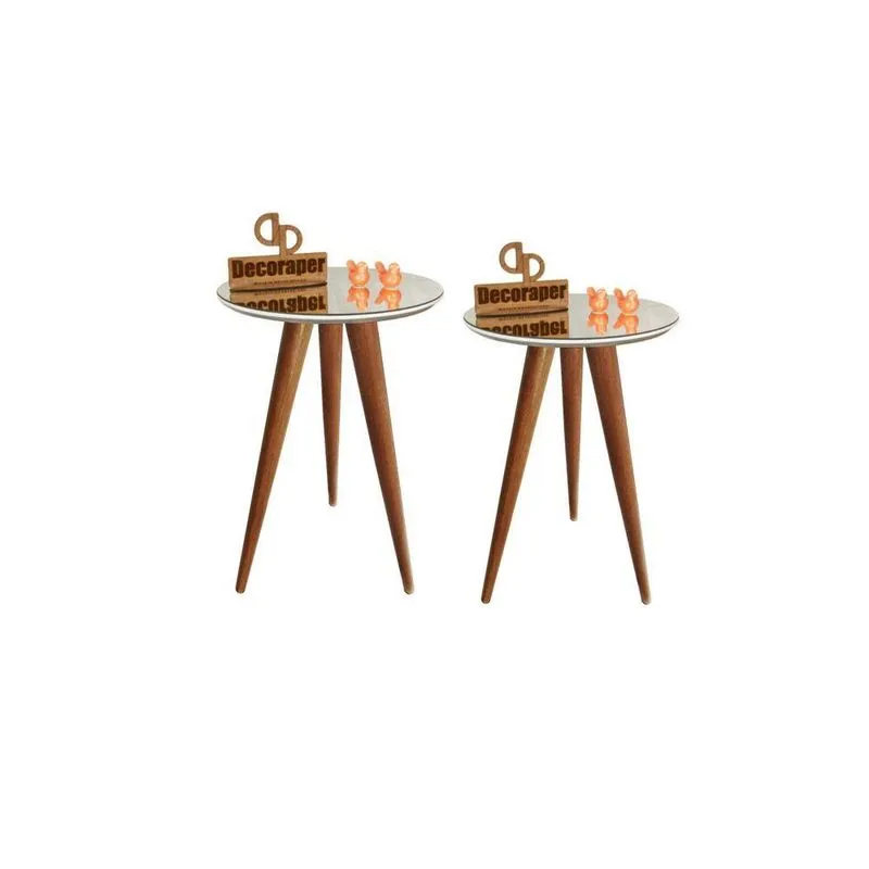 Kit Mesa De Canto Tripé Com Espelho 35/45cm - Azul Turquesa