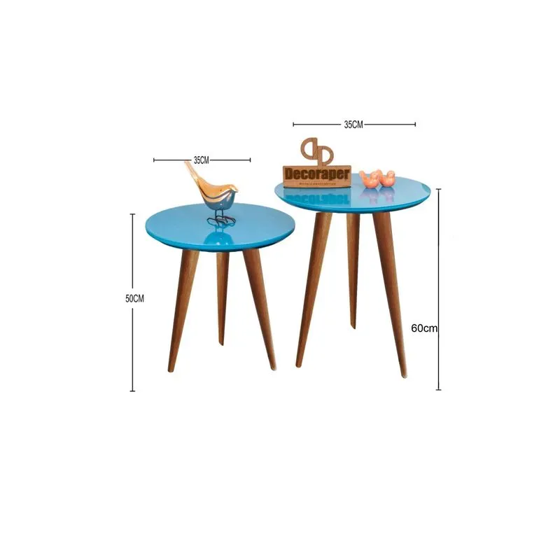 Kit Mesa De Canto Tripé Com Vidro 50cm - Azul Turquesa