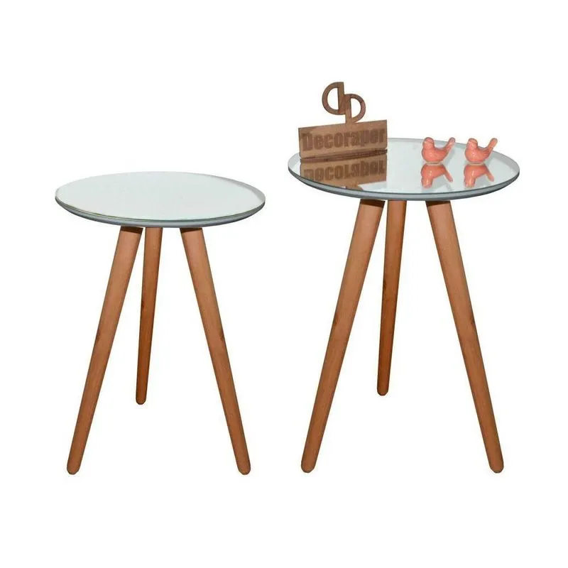 Kit Mesa De Canto Tripé Espelhada 50/60cm Off White