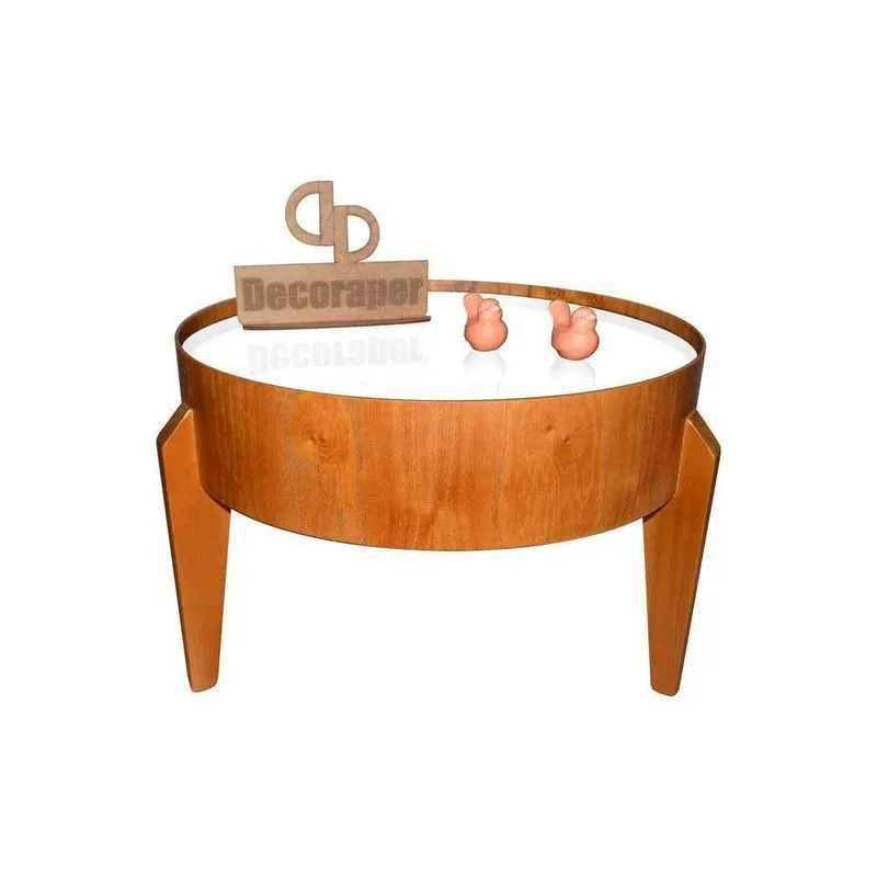 Mesa De Centro Esmeralda Redonda Laminada Com Vidro 60Cm Branca