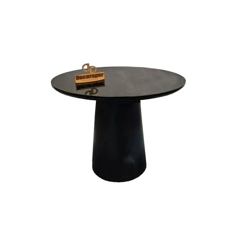 Mesa De Canto Com Vidro 70Cm E Base Cone Laqueada Preta 60Cm