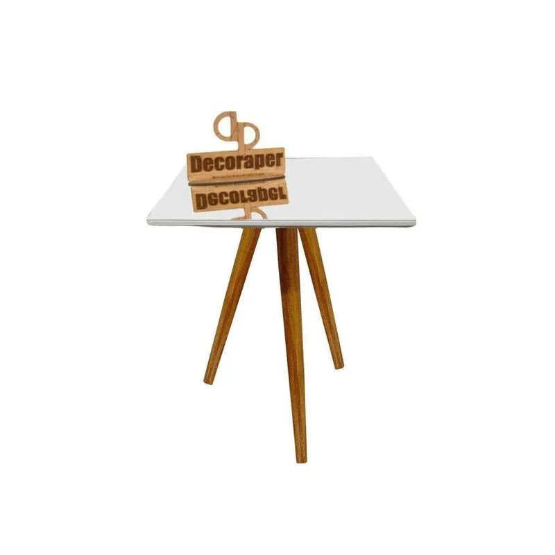 Mesa De Canto Quadrada Tripé Com Espelho 45Cm Off White 50