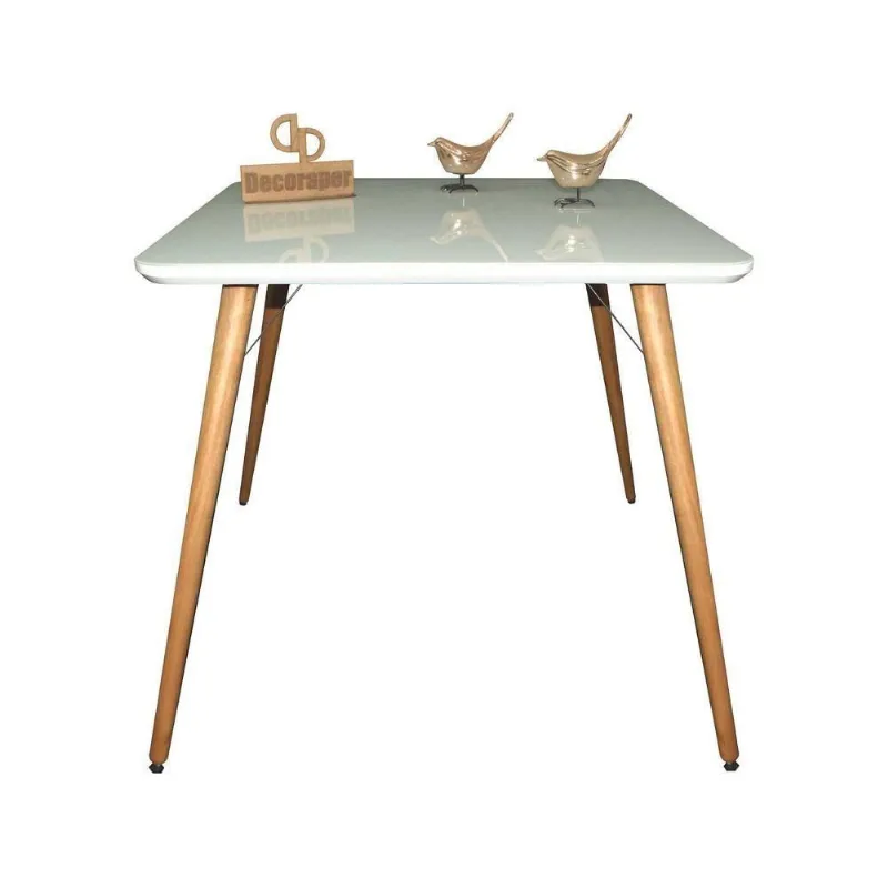 Mesa de Jantar Pés Palito 4 Lugares Retangular MDF Laqueado 120x70CM Off White Decoraper