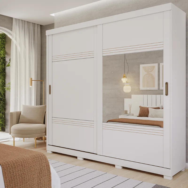 Guarda Roupa Solteiro 2 portas 1 espelho Blumenau Panan Móveis Branco