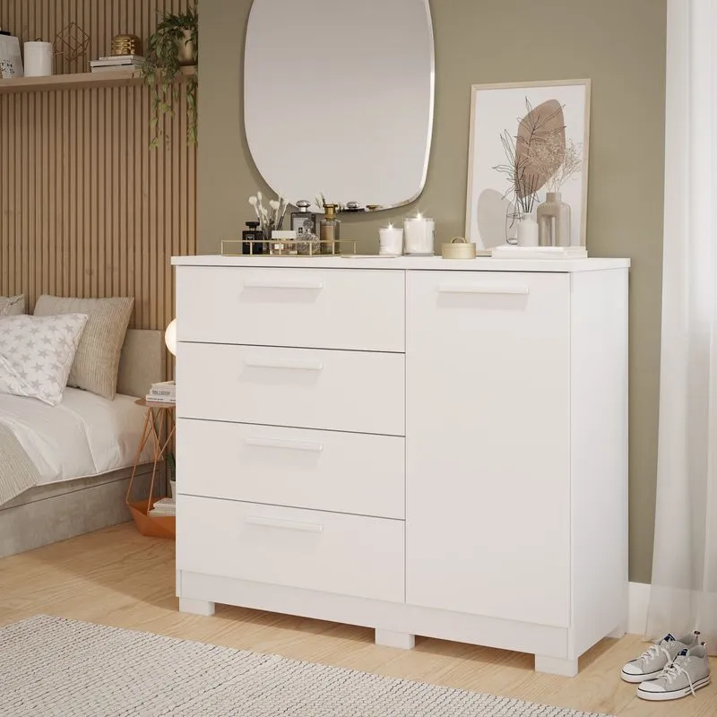 Cômoda 4 gavetas 1 porta Malu Panan Móveis Branco