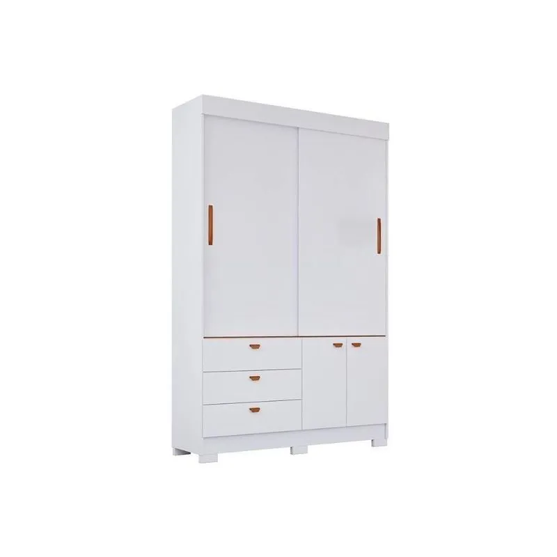 Guarda Roupa Solteiro 2 Portas De Correr E 3 Gavetas c- Pés Branco