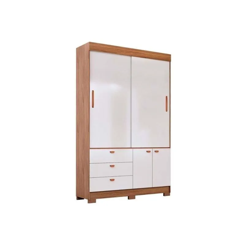 Guarda Roupa Solteiro 2 Portas De Correr E 3 Gavetas c- Pés Avelã-off White