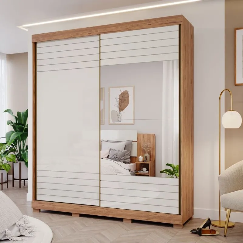 Guarda Roupa Panan Luana 2 Portas de Correr Cinamomo Off White Cinamomo Off White