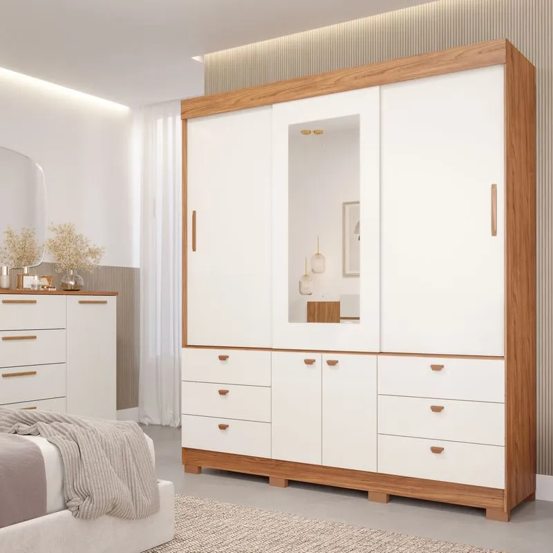 Guarda Roupa Panan Alice 3 Portas c/ Espelho Cinamomo Off White Cinamomo Off White