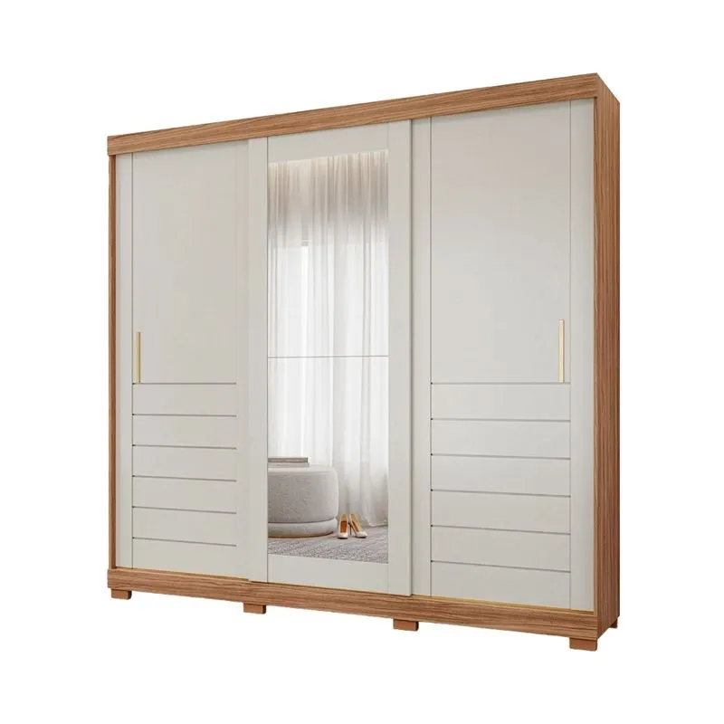 Guarda Roupas Casal 3 Portas de Correr Frisado com Espelho 6 Gavetas 100% MDF Lia
