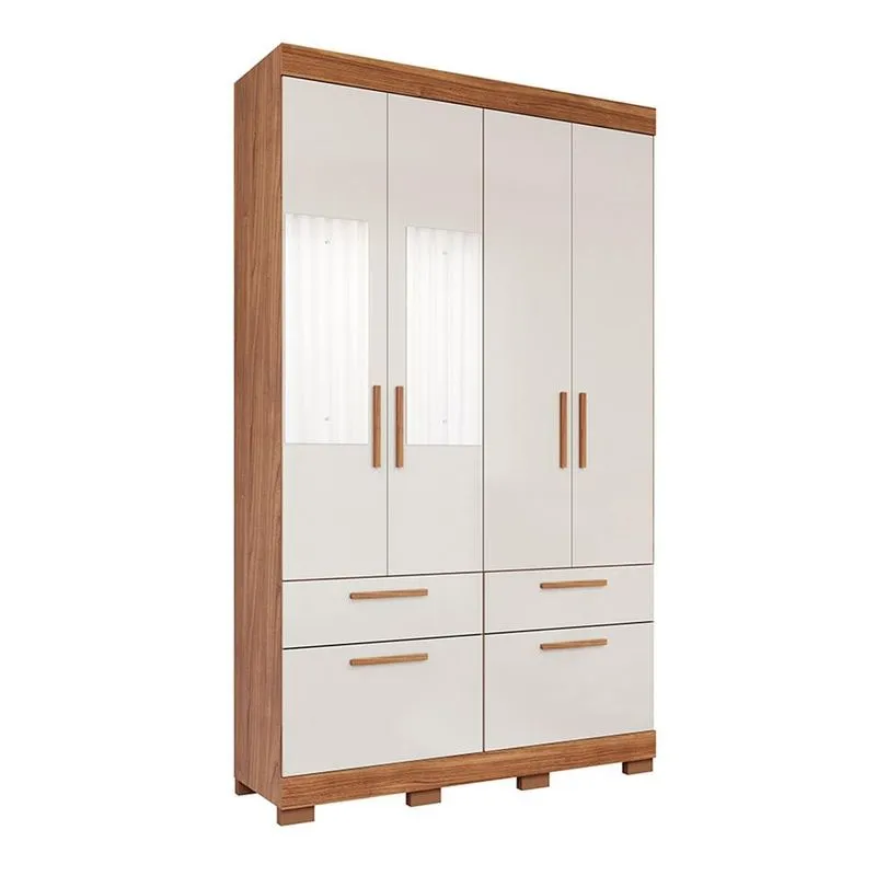 Guarda-Roupa Solteiro com Espelho Porto 5 pt 3 gv Cinamomo e Off White