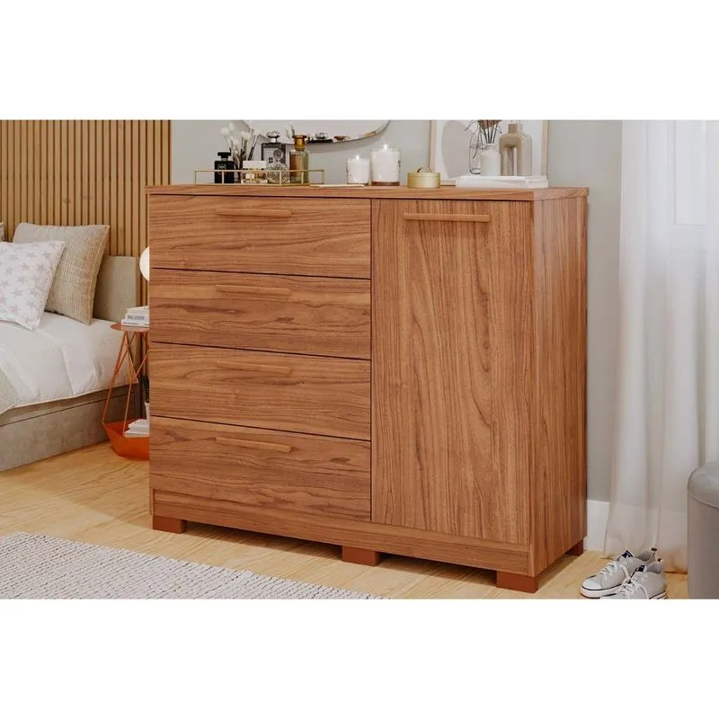 Cômoda de Quarto Malu c/ 1 Porta 4 Gavetas Cinamomo - Panan