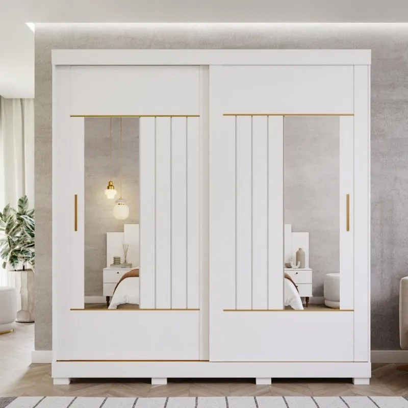 Guarda Roupa Casal com Espelho e Pés 2 Portas de Correr 100 mdf Ayla Panan