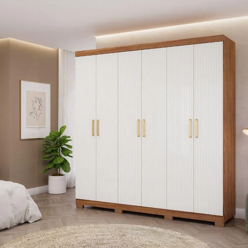 Guarda-roupa Casal 6 Portas 3 Gavetas Cinamomo/Grafiato Clara Panan Móveis