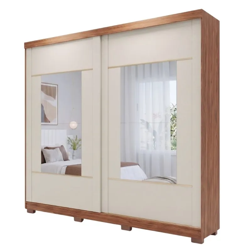Guarda Roupas Casal 2 Portas de Correr com Espelho 4 Gavetas 100% MDF Livia