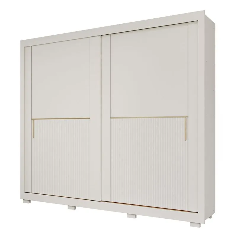 Guarda Roupa Clarice 2 Portas De Correr Com 2 Espelhos E Pes Off White/Grafiato - Panan