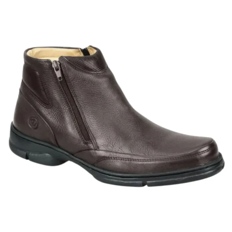Coturno Bota Masculina Em Couro Com Ziper Anatomic Gel 7887