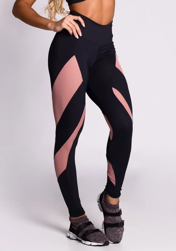 Calça Legging Poliamida Preta Com Tule Rosê PRETO / G