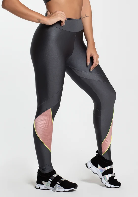 Calça Legging Metal Tex Grafite Com Rosê E Neon Dlk CINZA / M