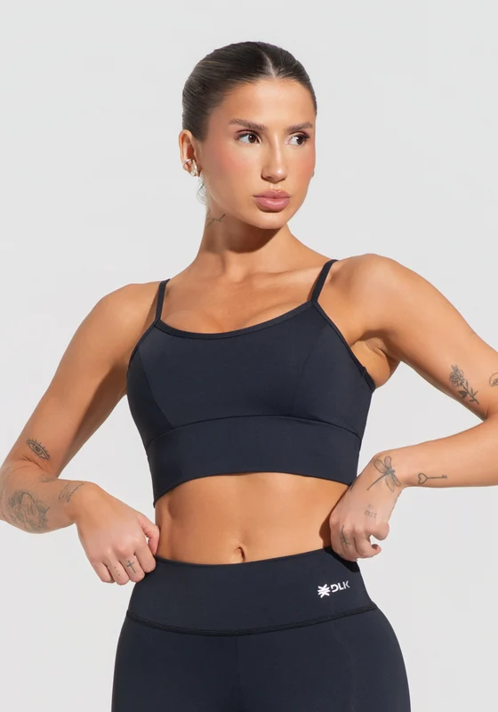 Top Fitness Feminino Preto Com Recortes E Bojo Básico Dlk PRETO / P