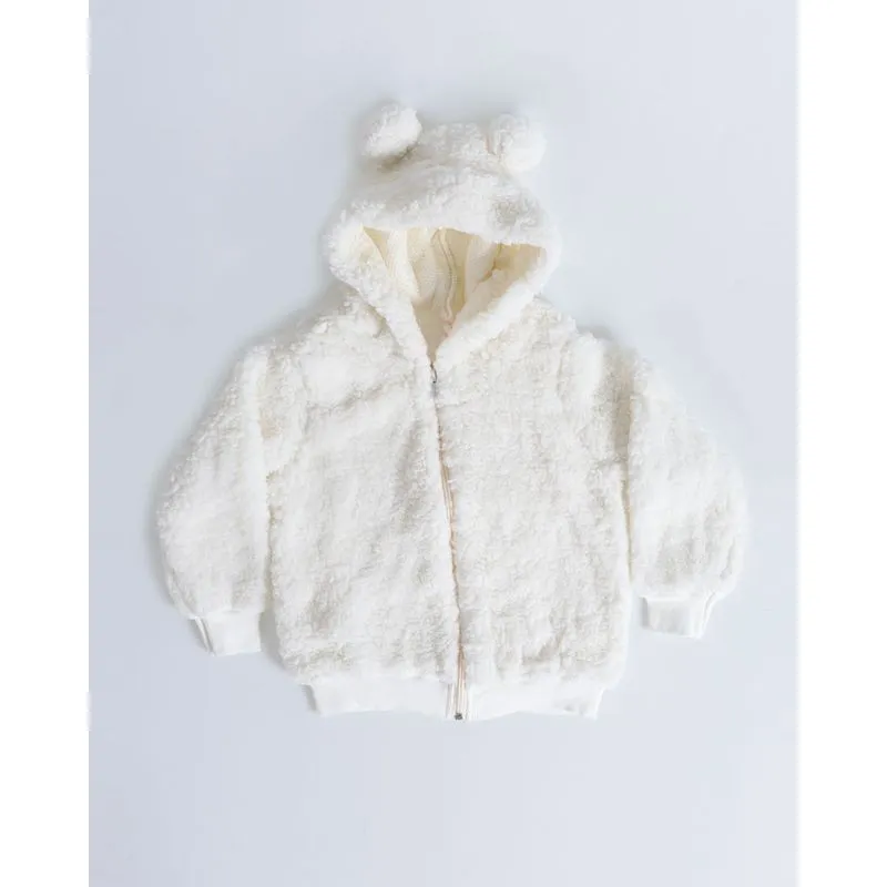 Casaco Bebê Em Pelúcia Com Zíper Off White G