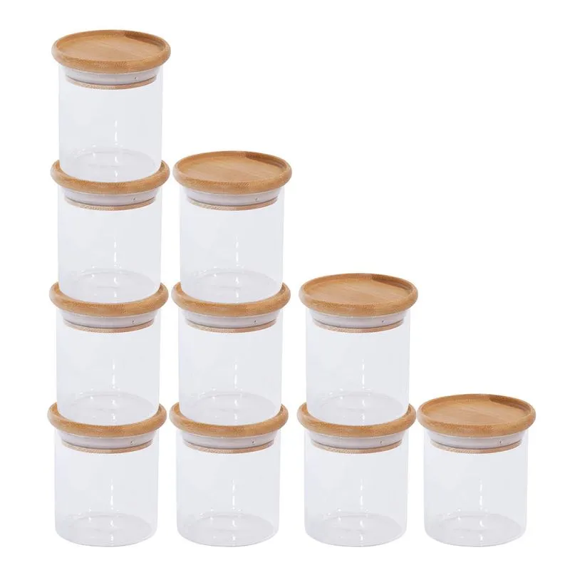 Potes de Vidro para Mantimentos com Tampa de Bambu 200ml - 10 Peças