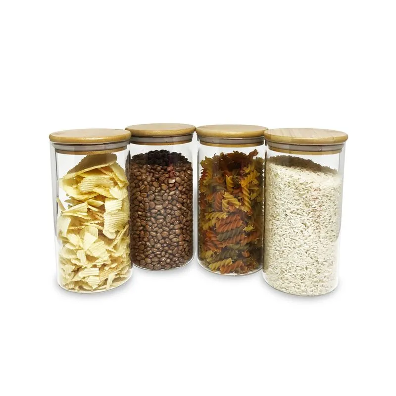 Potes de Vidro para Mantimentos 1100ml com Tampa de Bambu - 4 Peças