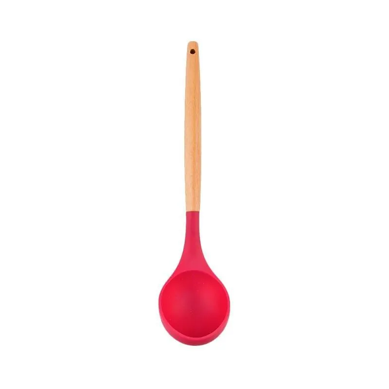 Concha De Silicone Com Cabo De Madeira Oikos Vermelha