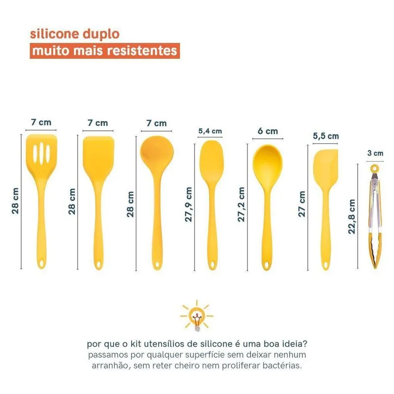 Kit De Utensílios De Silicone Com 7 Peças Amarelo - Oikos