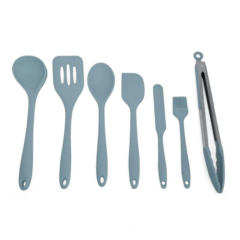 Kit De Utensílios De Silicone Com 7 Peças Azul - Oikos