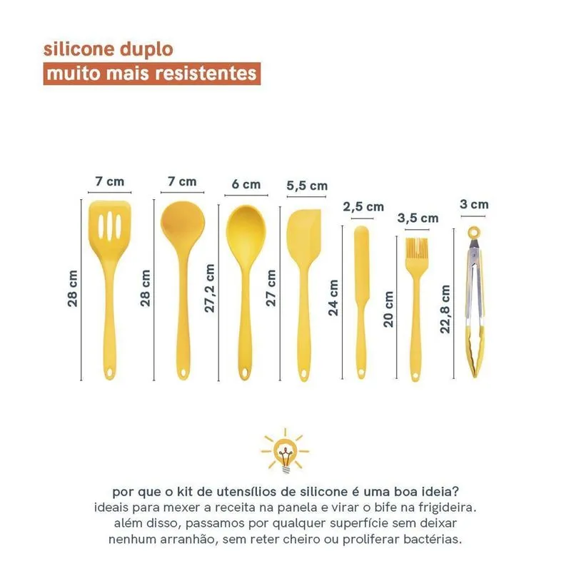 Kit De Utensílios De Silicone Com 7 Peças Amarelo - Oikos