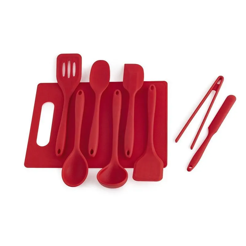 Kit De Utensílios De Cozinha Com Tábua Verm 9 Peças - Oikos