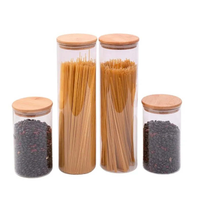 Kit Potes De Mantimentos 2000/1100Ml Tampa Bambu - 4Pçs O