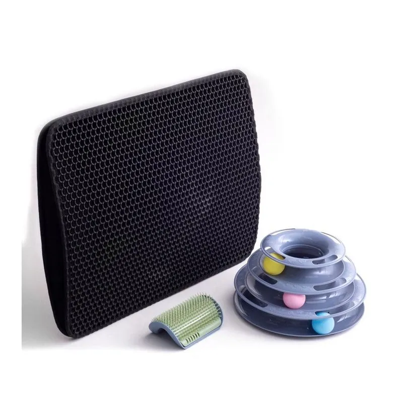 Kit Gatos Com Torre De Bolinhas/Tapete/Escova Catnip - 3Pçs