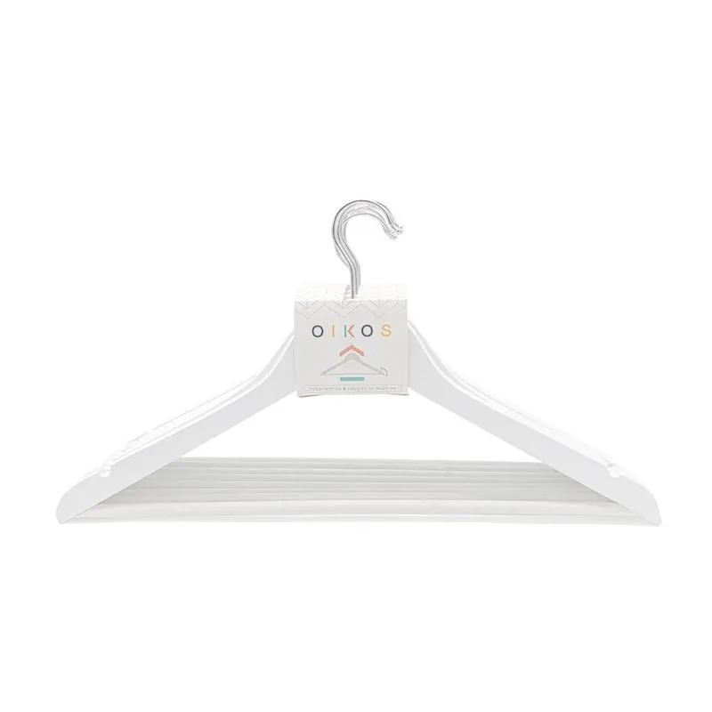 Conjunto 08 cabides de madeira branco - oikos