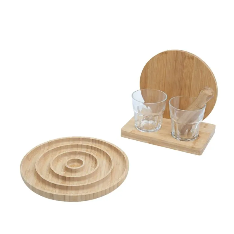 Kit Petisqueira De Bambu E Conjunto De Caipirinha 6 Pçs - Oikos Unica