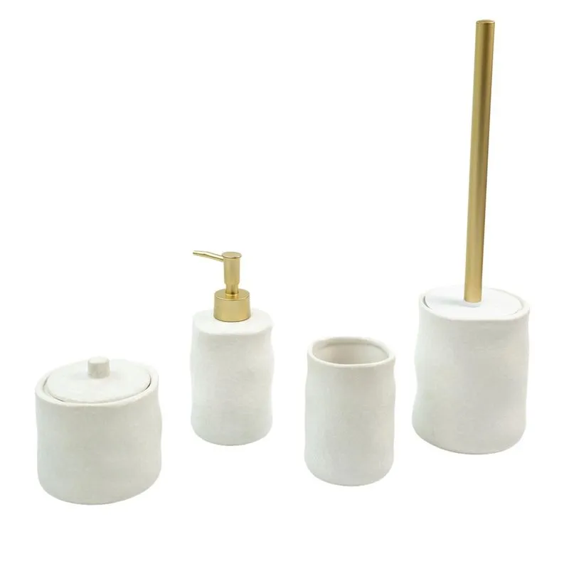 Kit Banheiro Com Porta Sabonete Líquido 4 Pçs Branco - Oikos