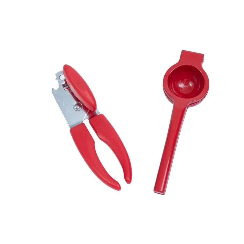 Kit Abridor De Lata Espremedor De Limão 2 Pç Vermelho- Oikos