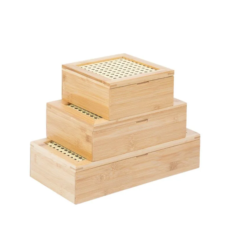 Kit Caixa De Bambu Com Palhinha 4/6/8 Nichos Porta Chá 3pçs