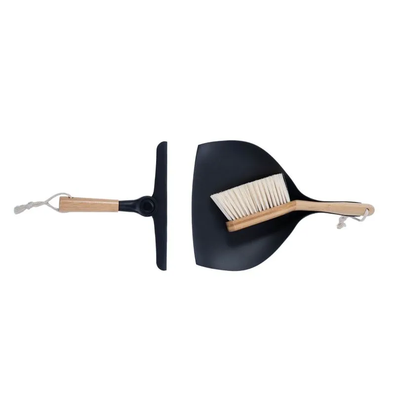 Kit Escova De Bambu E Rodo De Pia Preto - Oikos