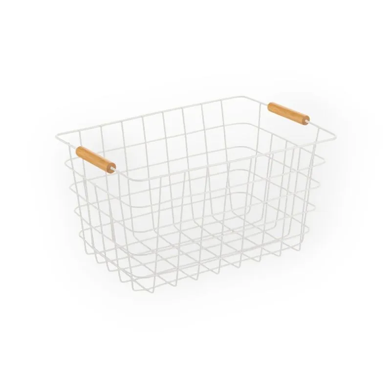 Cesto Aramado 24L Com Alca De Bambu Branco Oikos