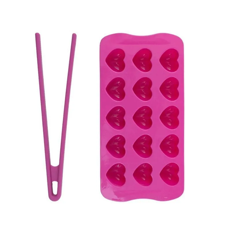 Kit Forma De Gelo Coração E Pegador De Salada Silicone Peque
