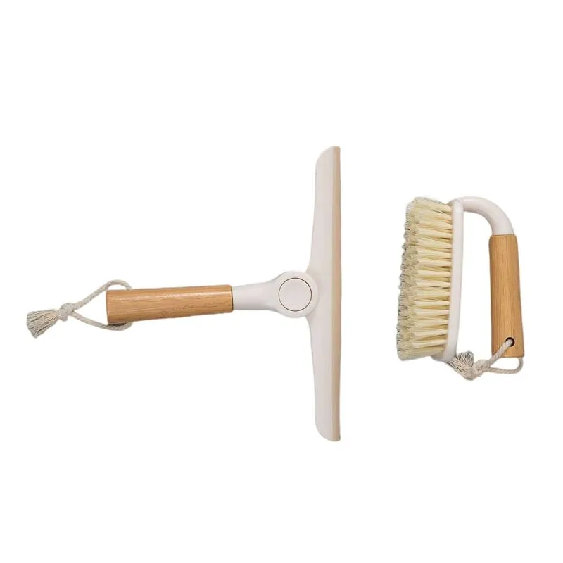 Kit Escova De Limpeza Multiuso Com Cabo De Bambu E Rodo De Pia Dobrável Com Cabo De Bambu Off-white Oikos