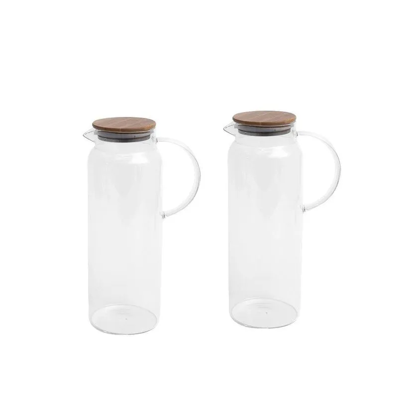 Kit 2 Jarras Vidro Borossilicato Suco Tampa De Bambu - Oikos