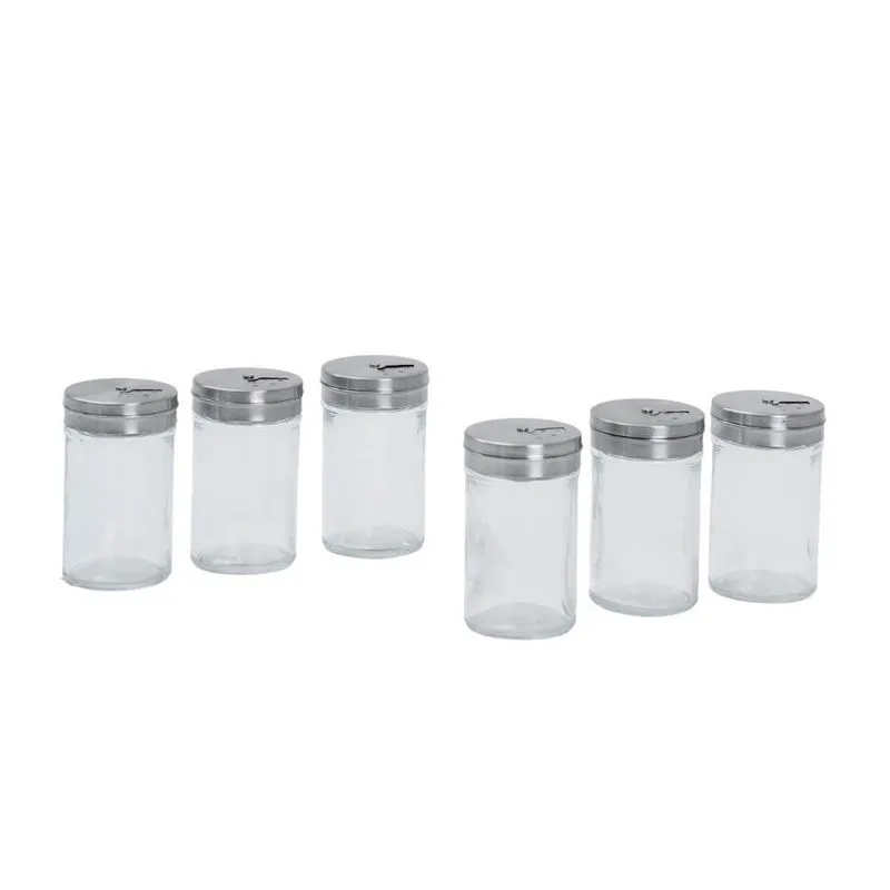 Kit 6 Porta Temperos Com Tampa Giratória Inox E Vidro 90Ml