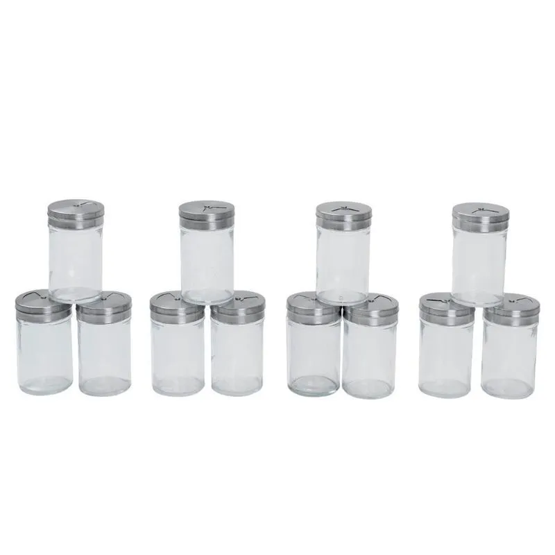 Kit 12 Porta Temperos Com Tampa Giratória Inox E Vidro 90Ml