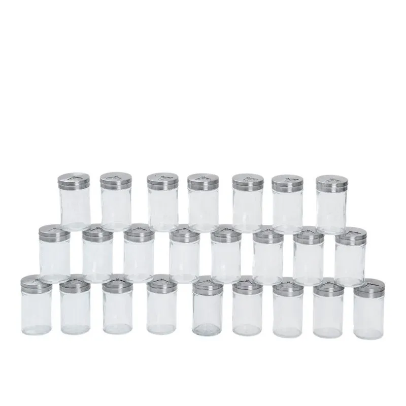 Kit 24 Porta Temperos Com Tampa Giratória Inox E Vidro 90Ml