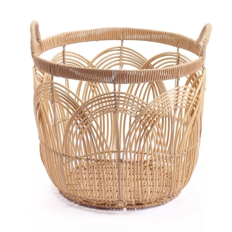 Cesto Redondo 40Cm Com Alças Arcos Palha Rattan - Oikos U Na