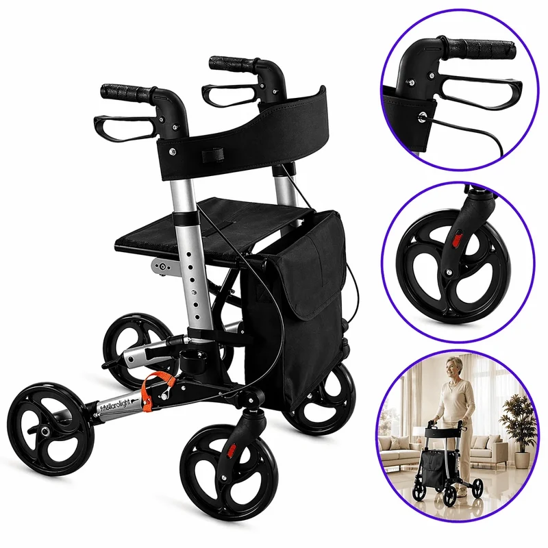 Andador Adulto Idoso 4 Rodas Dobrável Premium Hidráulico (SC303) - Hidrolight - Hidrolight