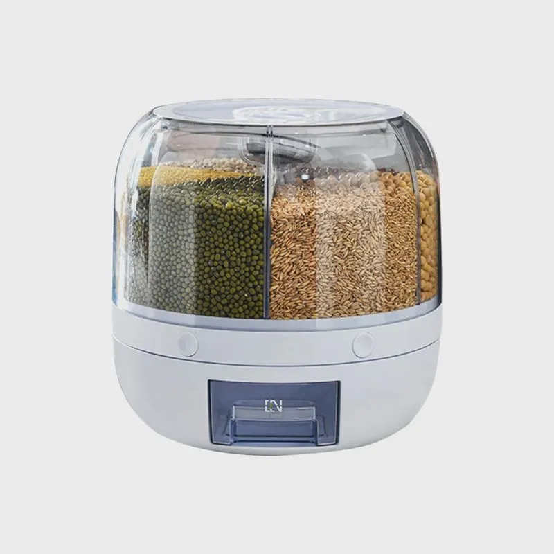 Dispenser de Alimentos Giratório 6 Divisões Grãos Cereais Luxo